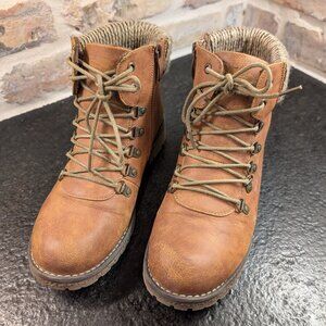 Patrizia by Spring Step Clarris Faux Fur Lined Leather Boots Size US 8 Camel